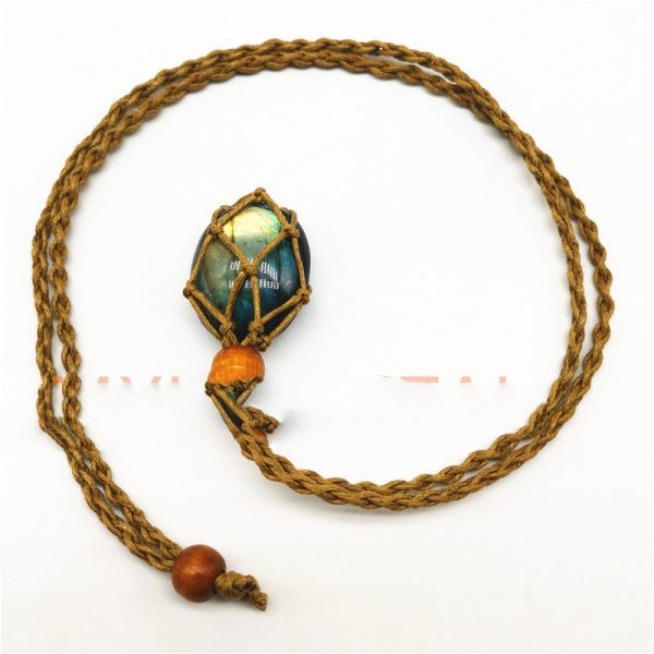 Natural Elongated Stone Original Stone Net Necklace Pendant