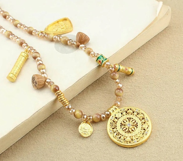 New Chinese Style National Style  Gold Tiger Eye Long Necklace