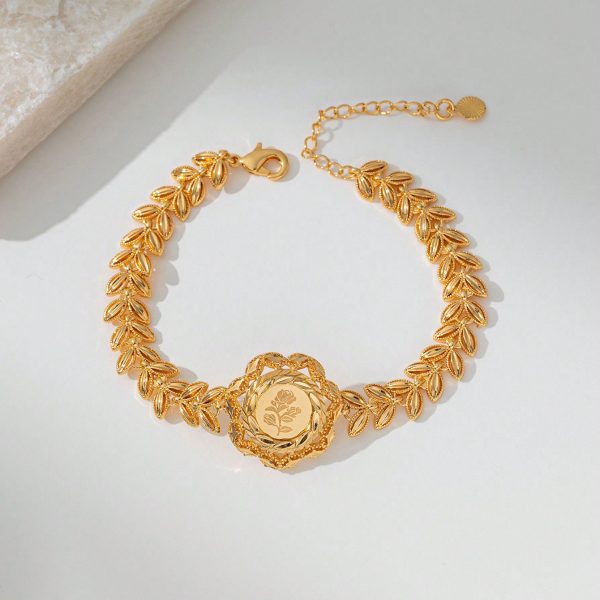 Simulation Gold Hollow Flowers Leaves Watch Chain