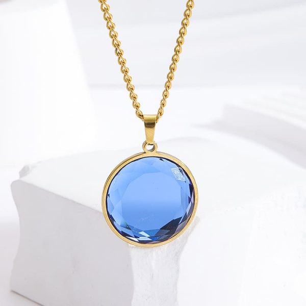 Titanium Steel Round Crystal Pendant Women's Necklace