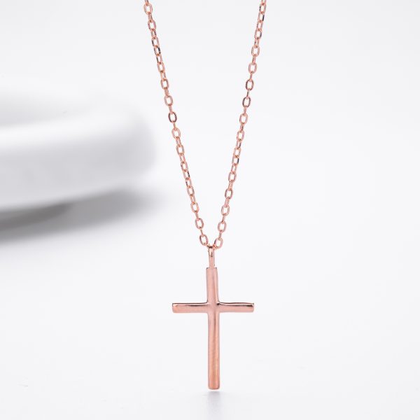New S925 Sterling Silver Necklace Simple Glossy Cross Pendant Clavicle Chain Fashionable All Match Jewelry