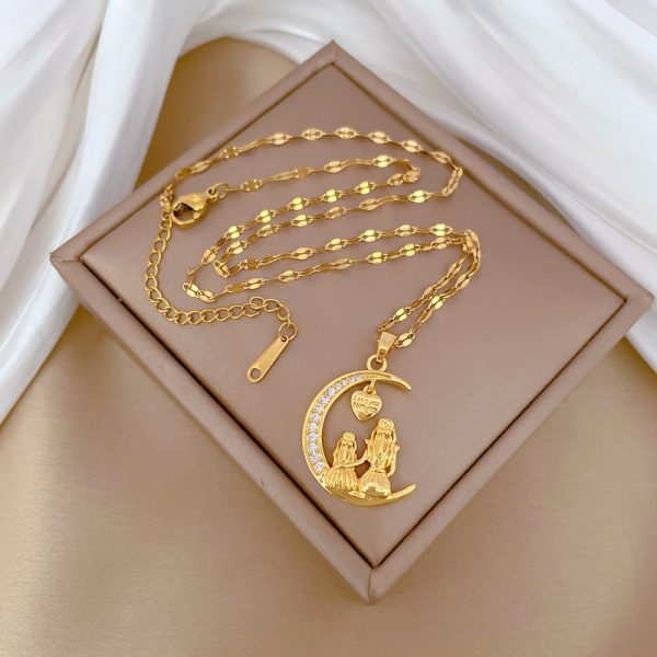 Looking At Moon Heart Light Luxury Temperament Gorgeous Full Diamond Necklace