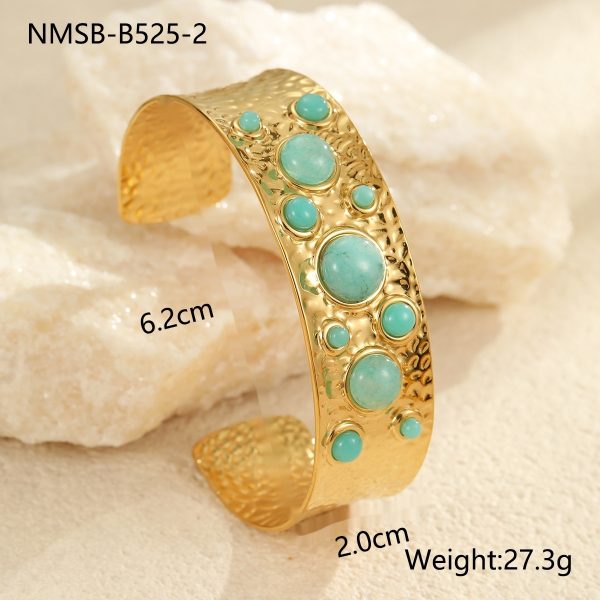 French Retro Titanium Steel Bracelet Colorful Natural Stone