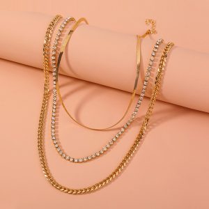 Exaggerated street shot thick plaid chain jewelry, light luxury set diamond multi-layer detachable necklace