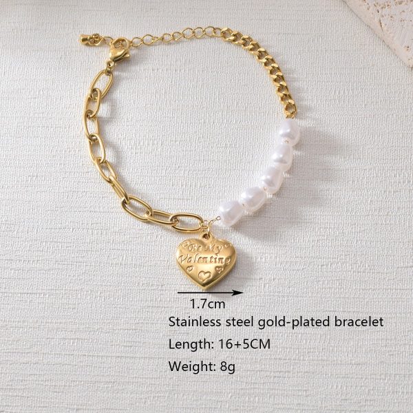 Heart Bracelet Stainless Steel Gold-plated Pearl Handmade Chain
