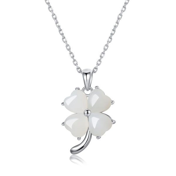 Lucky Four-leaf Clover Necklace Female S925 Sterling Silver Hetian Jade