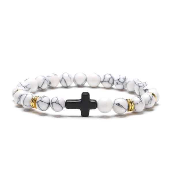 Natural Stone Cross Beaded Bracelet
