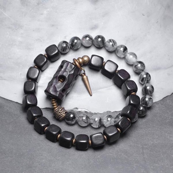 Ethnic Style Black Hair Crystal Mixed Handmade Texture Bracelet