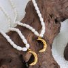 Cold Wind Pleated Texture Moon Freshwater Pearl Necklace