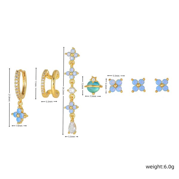 Tassel Blue Flower Earrings Set Temperament