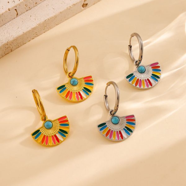 Oil Dripping Color Fan-shaped Circle Stitching Female Fashion Personality Retro Dual-wear Earrings