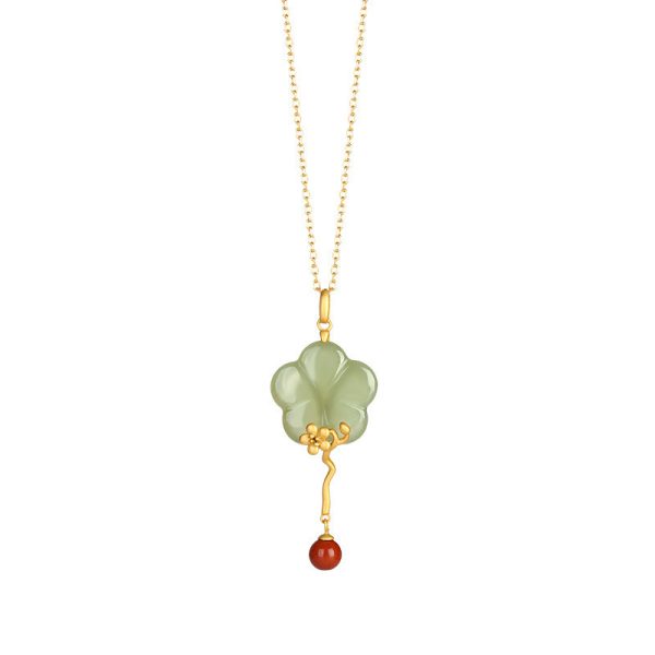Flower Inlaid Natural Hetian Jade Clavicle Chain