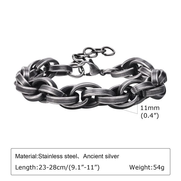 Stainless Steel Twist Thick Retro Male Gray Bracelet