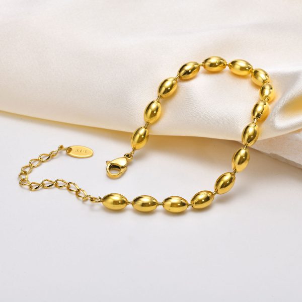 Stainless Steel Fashionable Rugby Bead Necklace Bracelet Gold