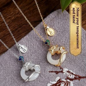 925 Silver Hetian Jade Peace Buckle Heritage Zodiac Enamel Women's Necklace
