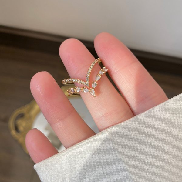 Exquisite Double-layer Light Luxury Opening Adjustable Heart-shaped Full Diamond Female Ring