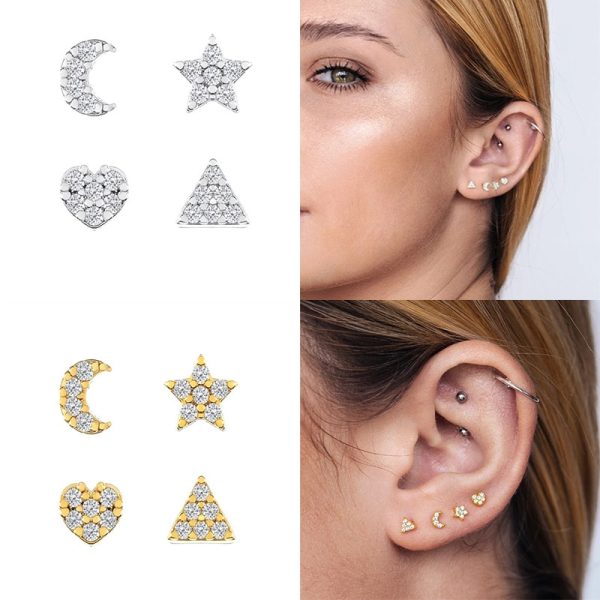 Flower Diamond-encrusted Overlay Wear Stacked Earrings Set Studs Ear Clips