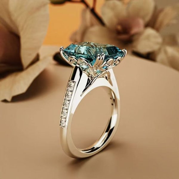European And American Luxury Blue Rectangular Ring Female