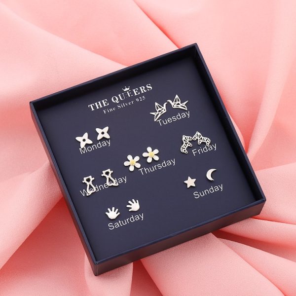 New 925 Silver Needle Earrings Gift Box Fashion Xingyue Combination Set