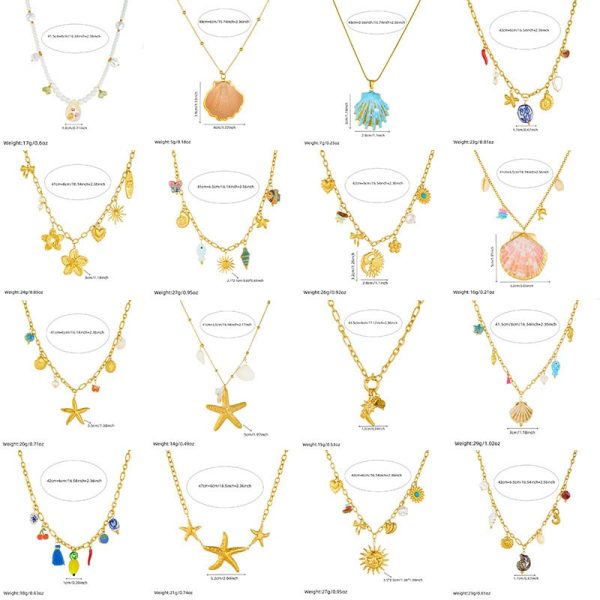 Shell Starfish Sun Stainless Steel Necklace