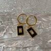 Vintage 18K Gold Plated Titanium Square Shell Zircon Necklace Jewelry Set