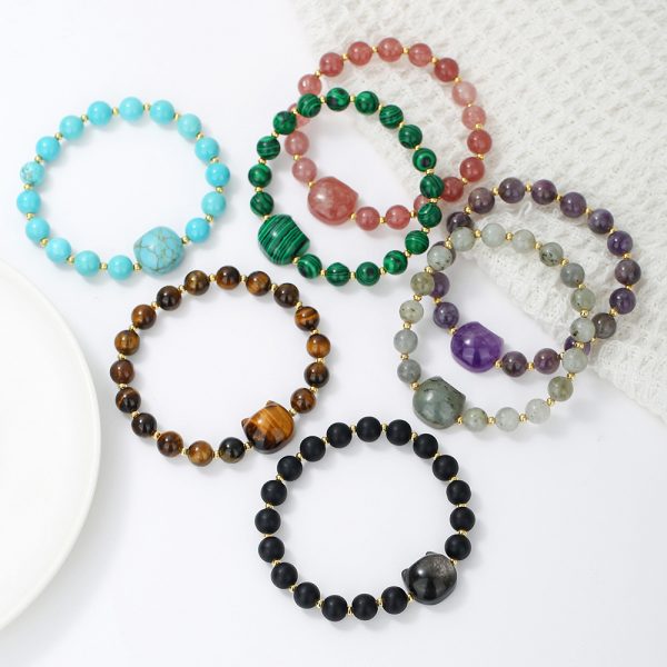 Natural Stone Cat Head Bracelet Gray Moonlight