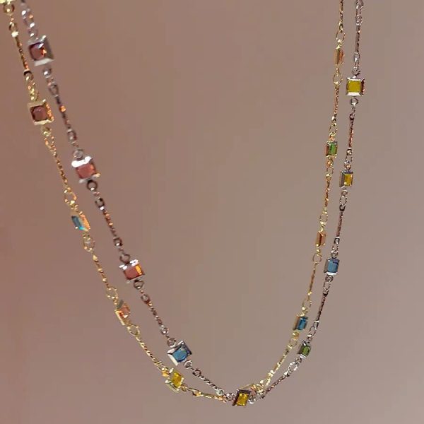Square Color Fine Clavicle Chain Necklace Light Luxury