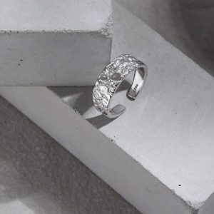 All-match Hammered Texture S925 Openning Silver Ring Female