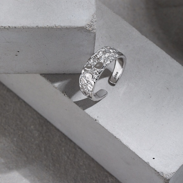 All-match Hammered Texture S925 Openning Silver Ring Female