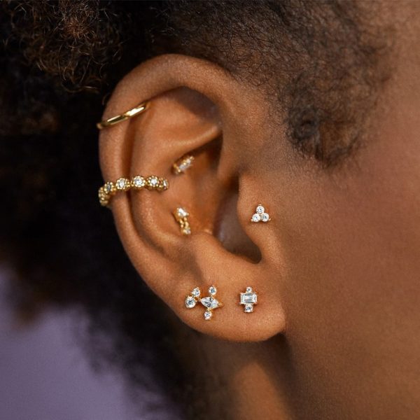 New S925 Sterling Silver Geometric Diamond Stud Earrings Set