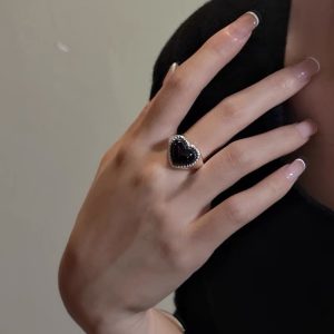S925 Sterling Silver Niche Design Heart Agate Ring