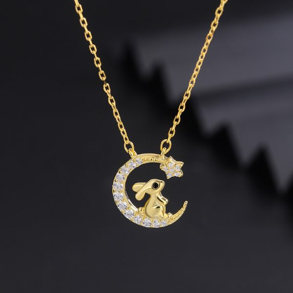 4395dcfb-c26d-4fc4-8393-c882d36bf3e0.jpg Bunny Crescent Moon Light Luxury Temperament Gorgeous Full Diamond Necklace