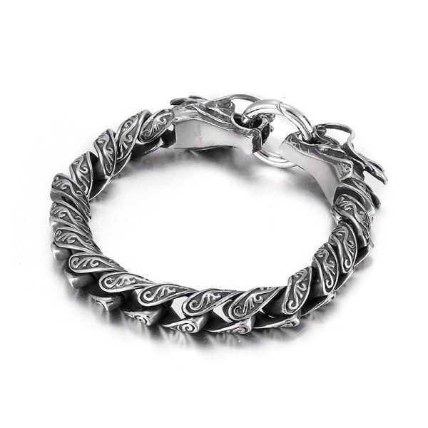 Vintage Distressed Power Style Personalized Double Chinese Dragon Heads Titanium Steel Bracelet
