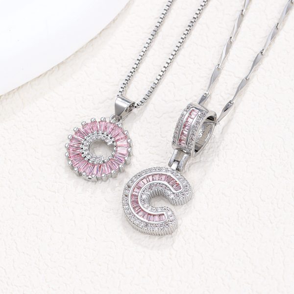 Rock Sugar 26-letter Pendant Necklace For Women, Copper Inlaid Zircon Round Flower Jewelry Set