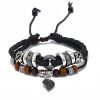 Woven Leaf Pendant Men's Leather Bracelet Simple