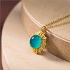 Fashion Natural Amazonite Oval Pendant Necklace