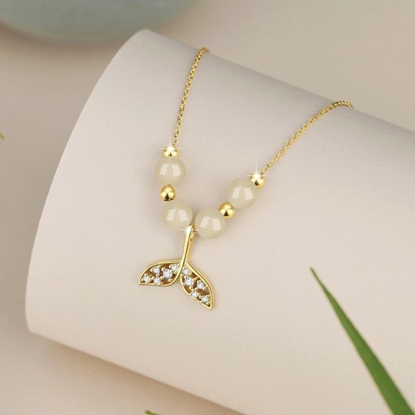 Women's 925 Sterling Silver Necklace Hetian Jade Clavicle Ins Style Fishtail Pendant