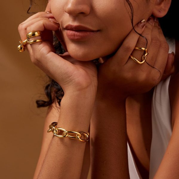 High Color Retention Exaggerating High Quality 18K Bright Gold Wide Bracelet
