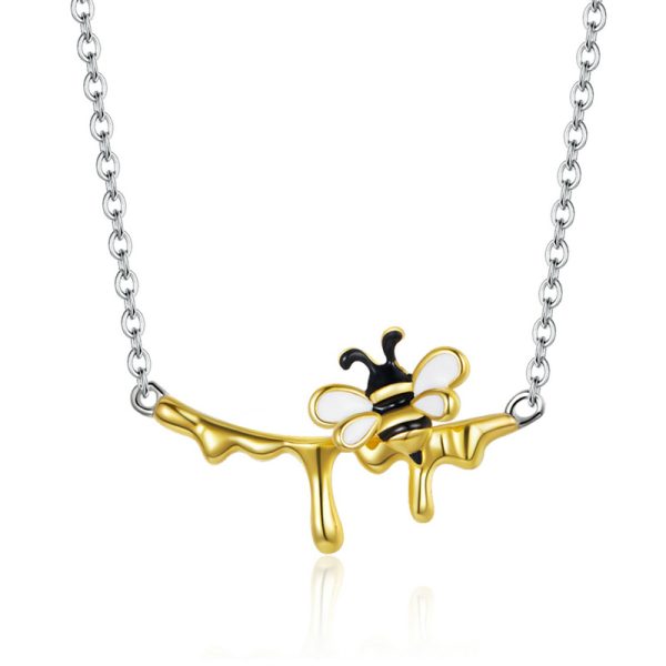 Real Gold Plated Small Bee Earrings Necklace Set, Garden Style Insect S925 Silver Jewelry