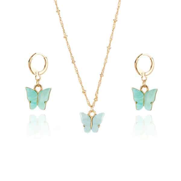 Color Acrylic Butterfly Earrings And Necklace Set