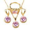 New Earrings Ring Necklace Three-piece Jewelry Set Round Zircon