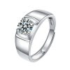S925 Sterling Silver Moissanite Ring Men's Glossy 1 Karat Four-claw Style