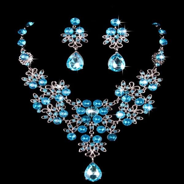 Butterfly Big Water Drop Necklace Earring Set Wedding
