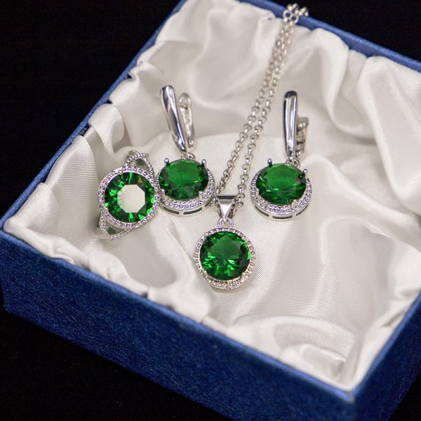 New Earrings Ring Necklace Three-piece Jewelry Set Round Zircon