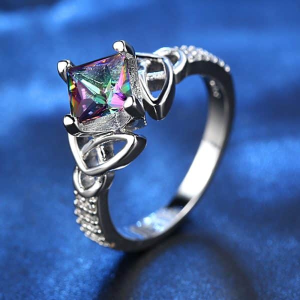 Colorful stone square diamond ring
