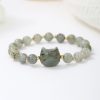 Natural Stone Cat Head Bracelet Gray Moonlight