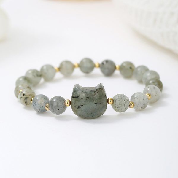 Natural Stone Cat Head Bracelet Gray Moonlight