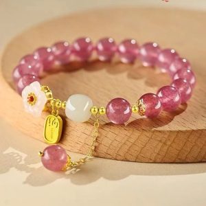 Hetian Jade Peach Blossom Strawberry Quartz Bracelet Girls' Crystal Bracelet