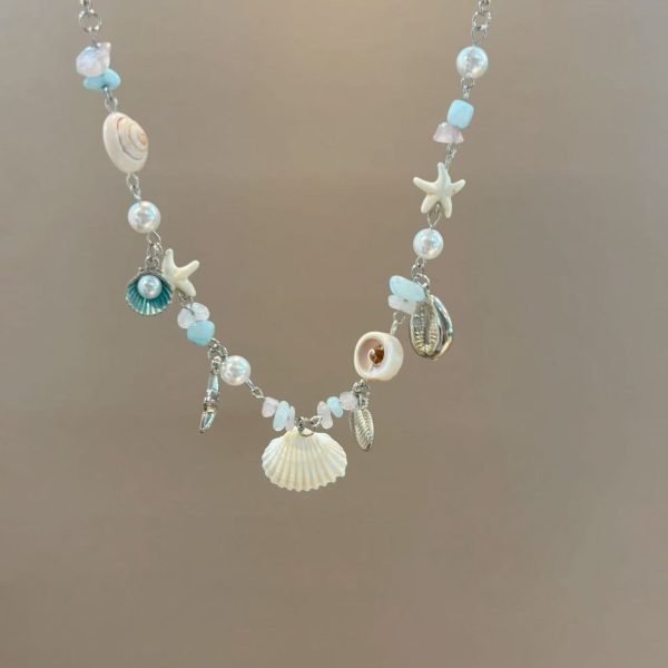 Starfish Shell Asymmetric Beaded Necklace For Women