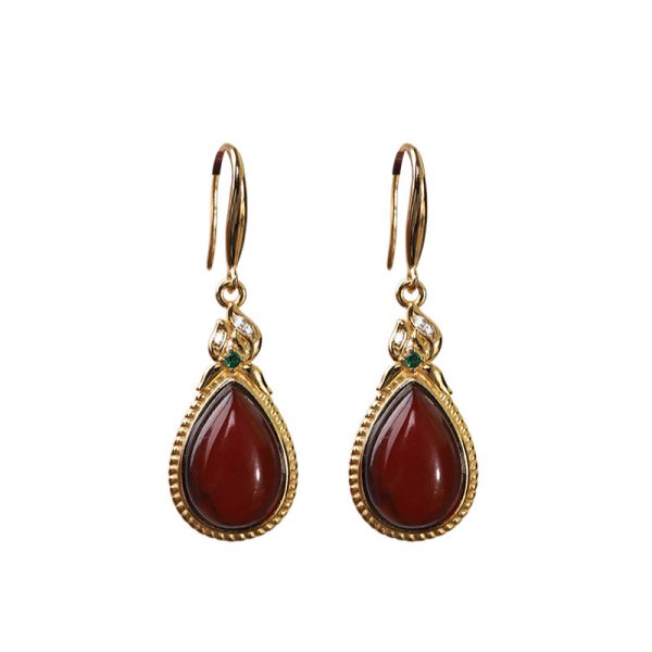 S925 Silver Gold Plated Jewelry Water Drop Blood Pearl Drop